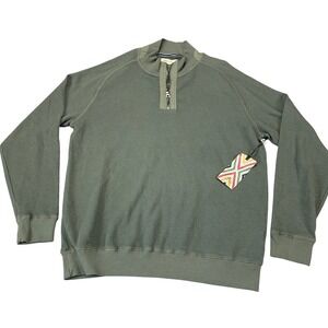 True Grit Mens Waffle Knit Quarter Zip Pullover Olive Green Cotton Modal Large